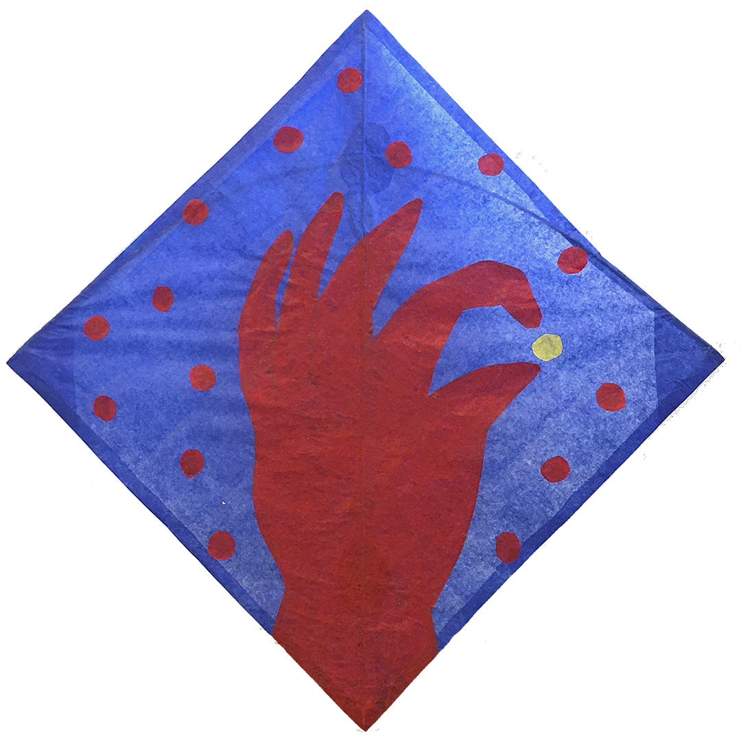 Cerf-volant-combattant chilien, Les étoiles rouges, papier de soie et bois blanc, 50 x 50 cm