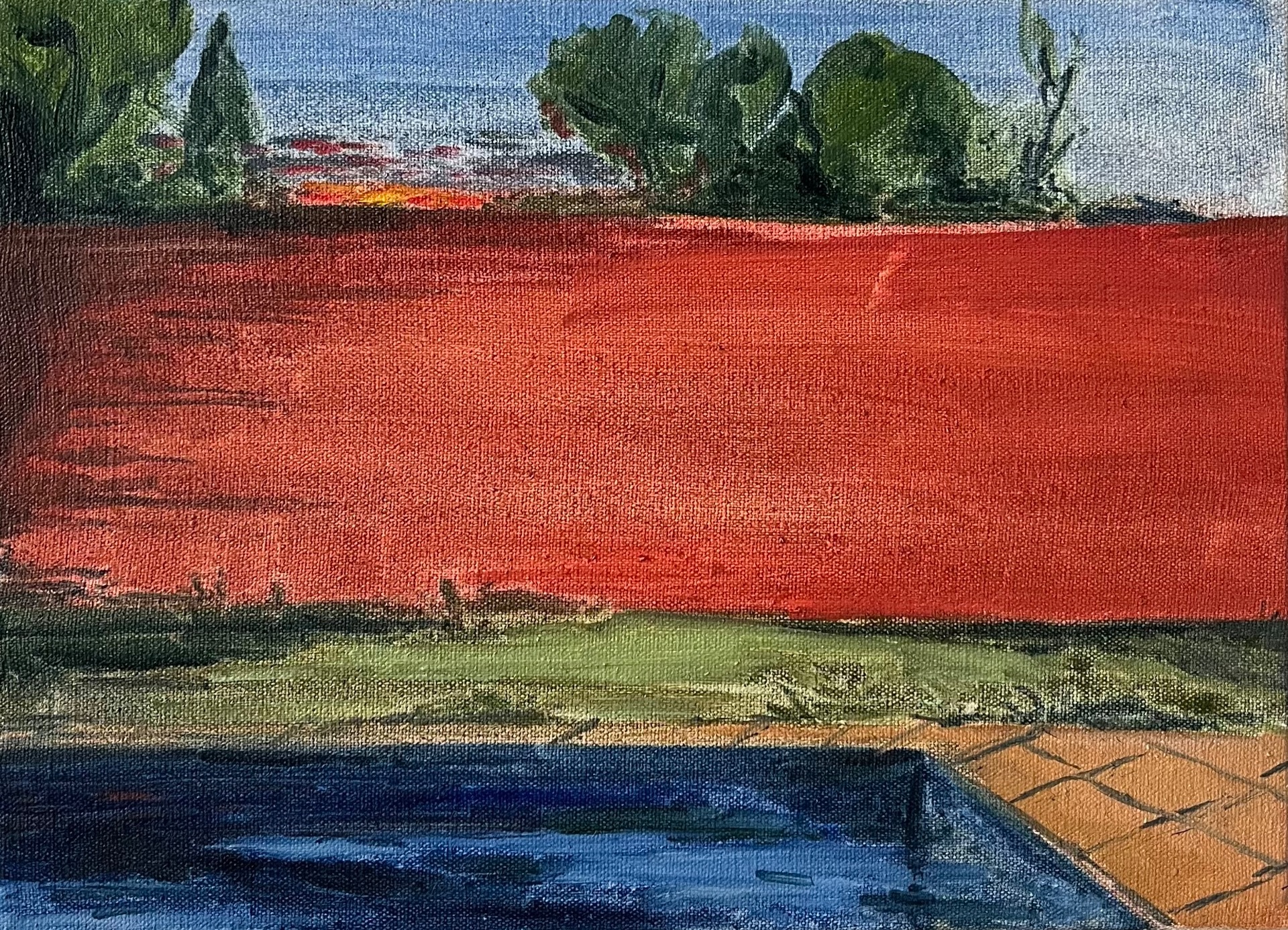 Mur rouge, 2025, huile sur toile, 20 x 30 cm